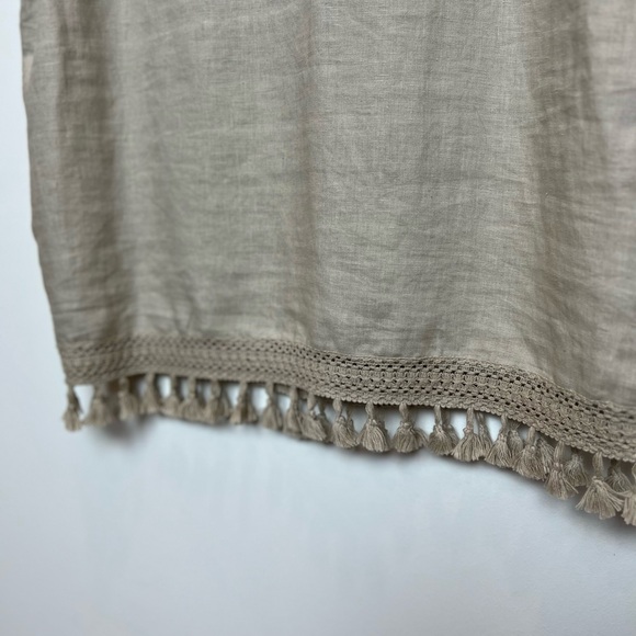 Peck & Peck 100% Linen Dress, Tan V-Neck Tassel Trim Sz L Side Ziper - Picture 4 of 11